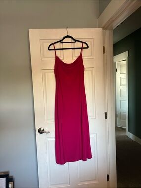 Bebe Hot Pink Cowl-Neck Midi Slip Dress